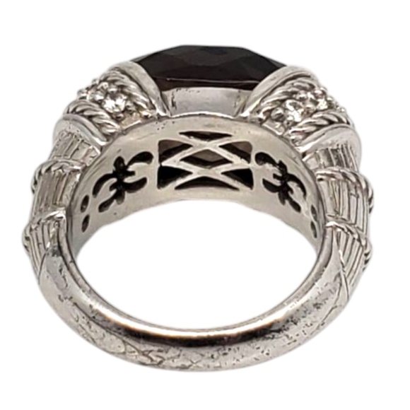 Judith Ripka Sterling Silver Smokey Quartz & CZ Ring Size 7 #21031 - Picture 4 of 11
